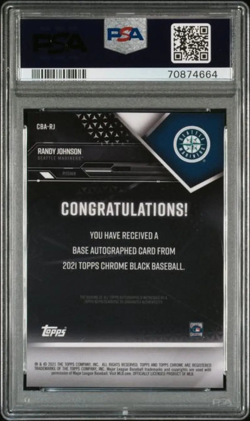 PSA-graded Topps Chrome Black Randy Johnson autographed baseball card GEM MINT condition