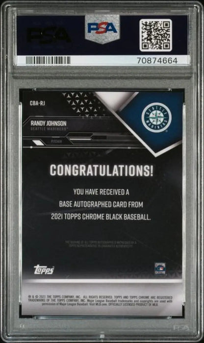 PSA-graded Topps Chrome Black Randy Johnson autographed baseball card GEM MINT condition