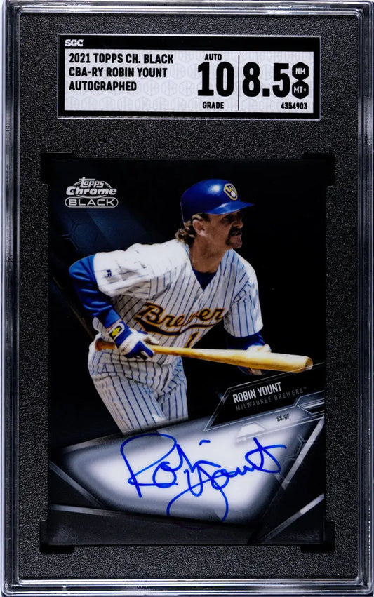 Graded 2021 Topps Chrome Black Robin Yount Autographed Baseball Card SGC 8.5 NM/MT+