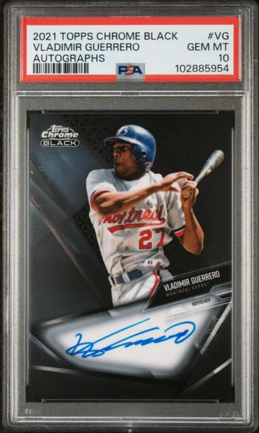 Graded Vladimir Guerrero autographed baseball card from 2021 Topps Chrome Black