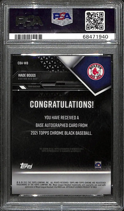 PSA 10 GEM MINT Wade Boggs autographed baseball card for Boston Red Sox fans