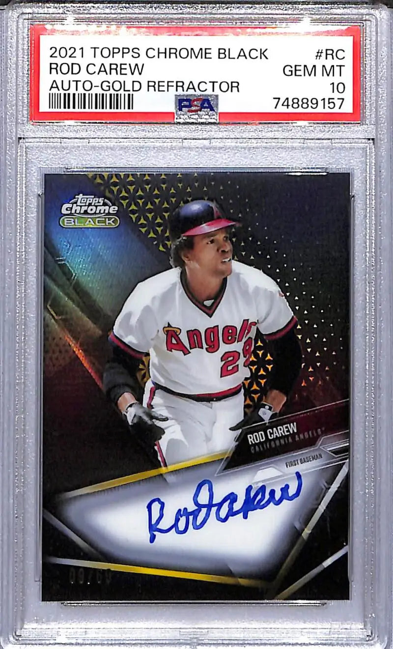 2021 Topps Chrome Black Gold Rod Carew Auto Refractor baseball card PSA 10 GEM MINT