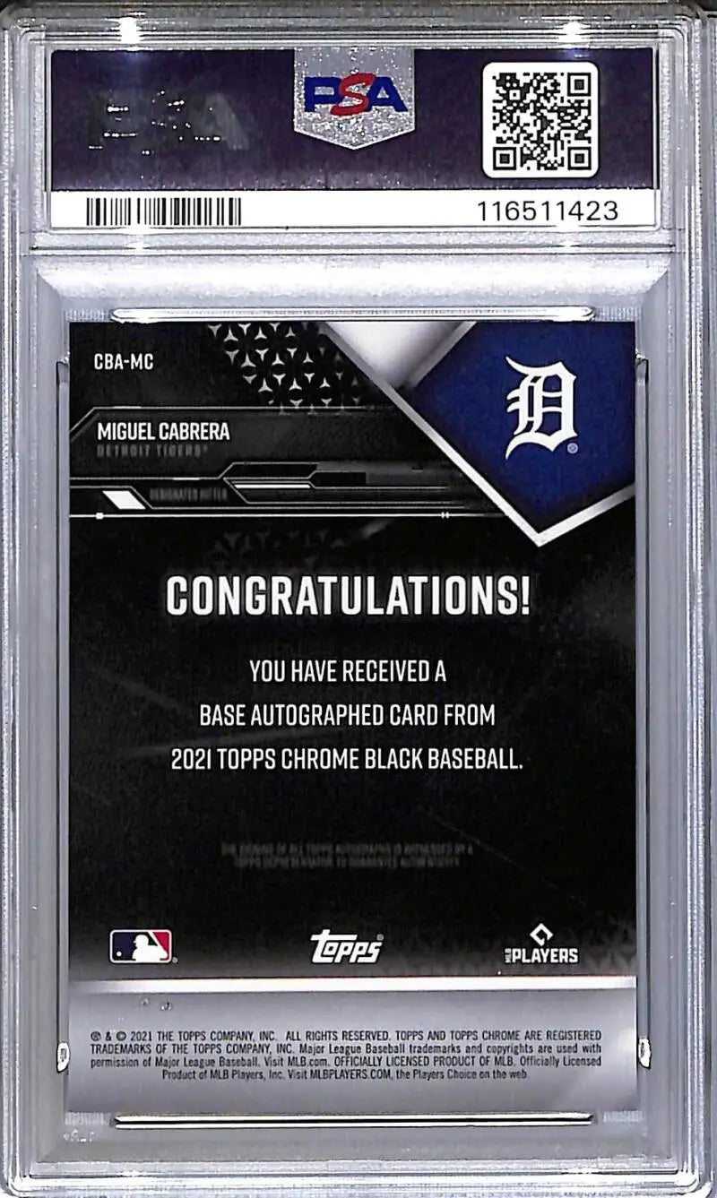 2021 Topps Chrome Black Green #CBA-MC Miguel Cabrera PSA 10 GEM MINT Auto 71/99 Detroit Tigers - Baseball Card
