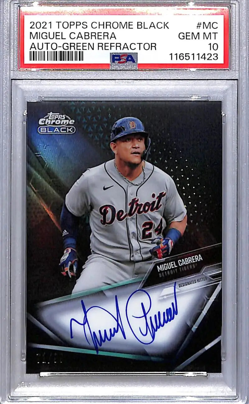2021 Topps Chrome Black Green #CBA-MC Miguel Cabrera PSA 10 GEM MINT Auto 71/99 Detroit Tigers - Baseball Card