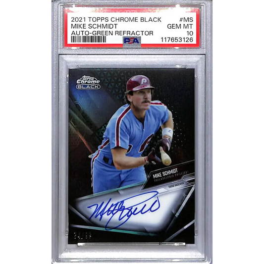 2021 Topps Chrome Black Green #CBA-MS Mike Schmidt PSA 10 GEM MINT Auto 74/99 Philadelphia Phillies