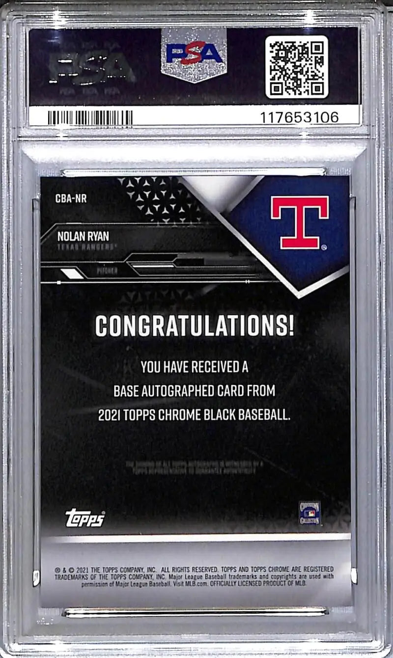 Graded Nolan Ryan 2021 Topps Chrome Black baseball card Texas Rangers PSA 10 GEM MINT