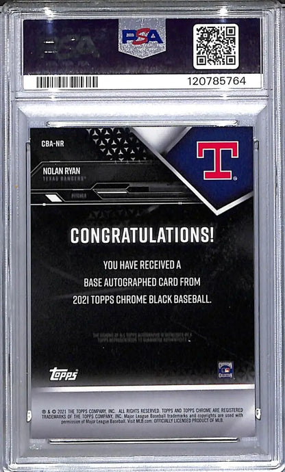 Graded Nolan Ryan autographed baseball card in GEM MINT condition, PSA 10