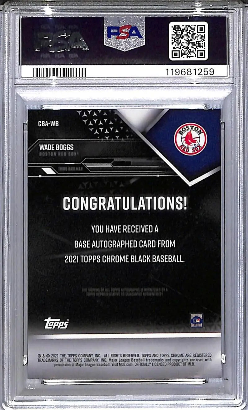 Graded Wade Boggs autographed baseball card Boston Red Sox 2021 Topps Chrome Black