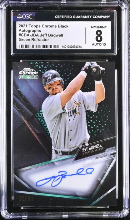 Graded Jeff Bagwell Houston Astros baseball card with autograph rated 8 in protective holder