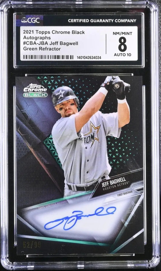 Graded Jeff Bagwell Houston Astros baseball card with autograph rated 8 in protective holder