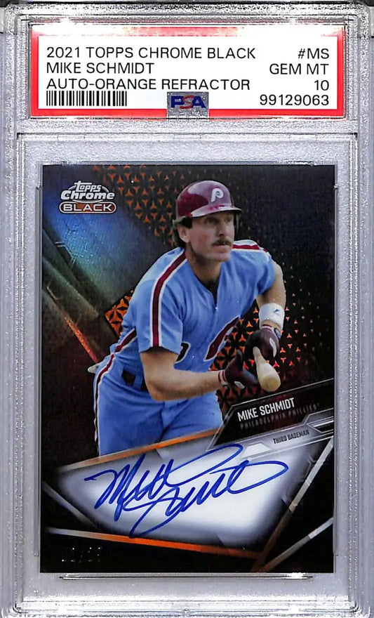 2021 Topps Chrome Black Orange #CBA-MS Mike Schmidt PSA 10 GEM MINT Auto 1/25 Philadelphia Phillies