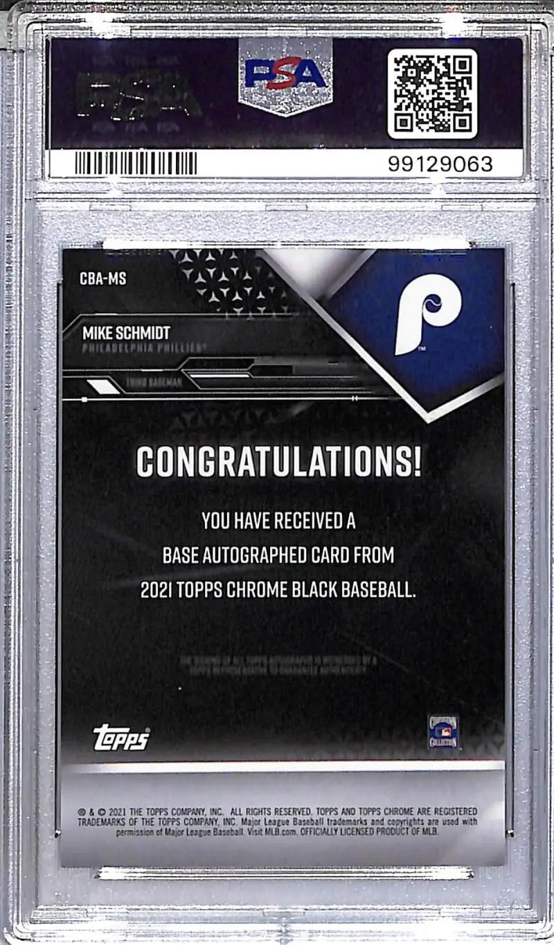 2021 Topps Chrome Black Orange #CBA-MS Mike Schmidt PSA 10 GEM MINT Auto 1/25 Philadelphia Phillies