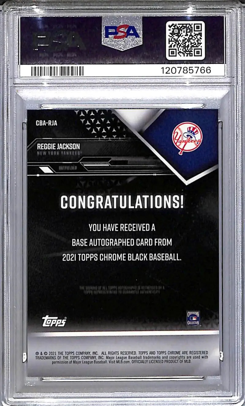 Reggie Jackson 2021 Topps Chrome Black autographed card Gem Mint PSA 10