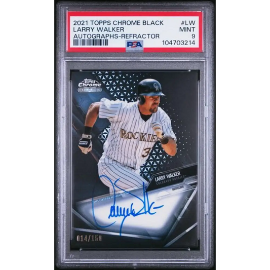 2021 Topps Chrome Black  Refractor #CBA-LW Larry Walker PSA 9 MINT Auto 14/150 Colorado Rockies Baseball Card