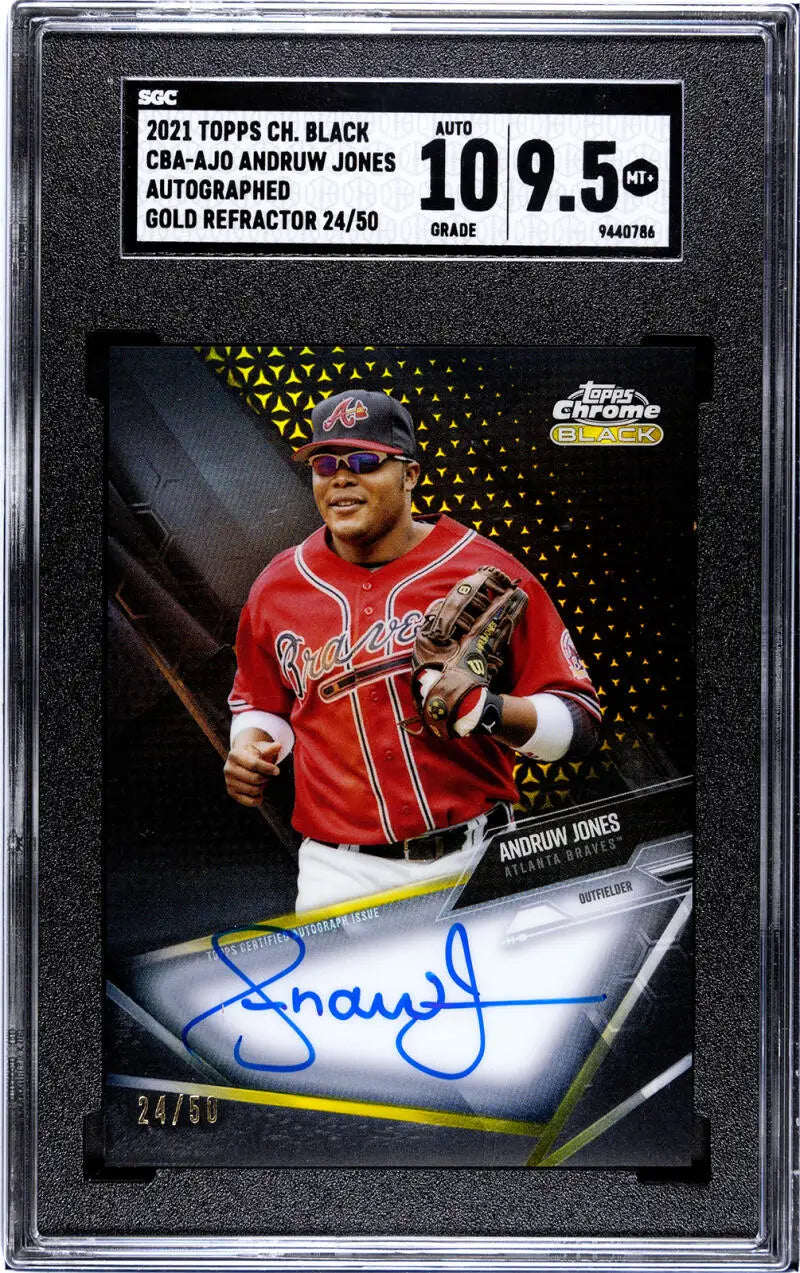 Graded Andruw Jones Atlanta Braves Black Refractor autograph baseball card in holder