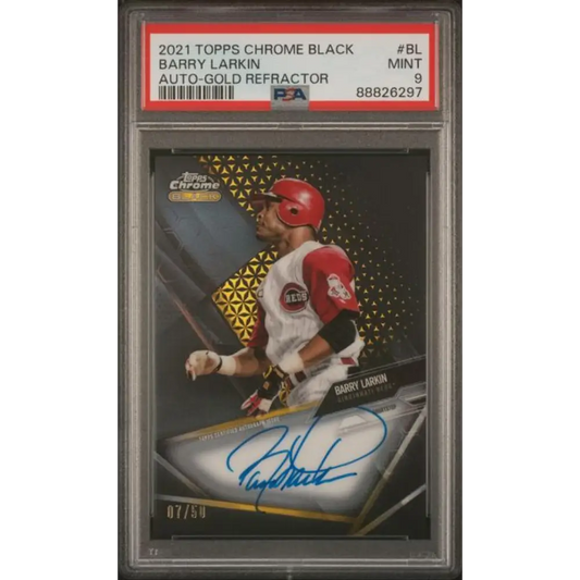 2021 Topps Chrome Black Refractor Gold #CBA-BL Barry Larkin PSA 9 MINT Auto 7/50 Cincinnati Reds Baseball Card