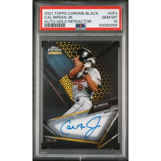 2021 Topps Chrome Black Refractor Gold #CBA-CPJ Cal Ripken Jr. PSA 10 GEM MINT Auto 20/50 Baltimore Orioles Baseball Card