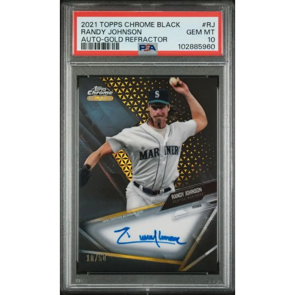 2021 Topps Chrome Black Refractor Gold #CBA-RJ Randy Johnson PSA 10 GEM MINT Auto 18/50 Seattle Mariners Baseball Card