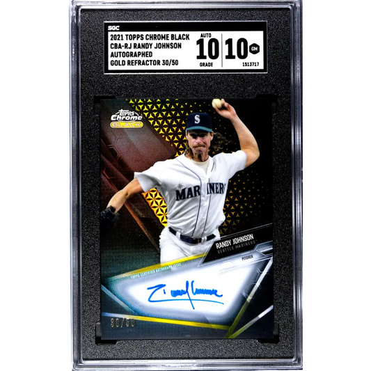 2021 Topps Chrome Black Refractor Gold #CBA-RJ Randy Johnson SGC 10 Gem Auto 30/50 Seattle Mariners Baseball Card