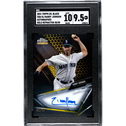 2021 Topps Chrome Black Refractor Gold #CBA-RJ Randy Johnson SGC 9.5 MINT+ Auto 38/50 Seattle Mariners Baseball Card