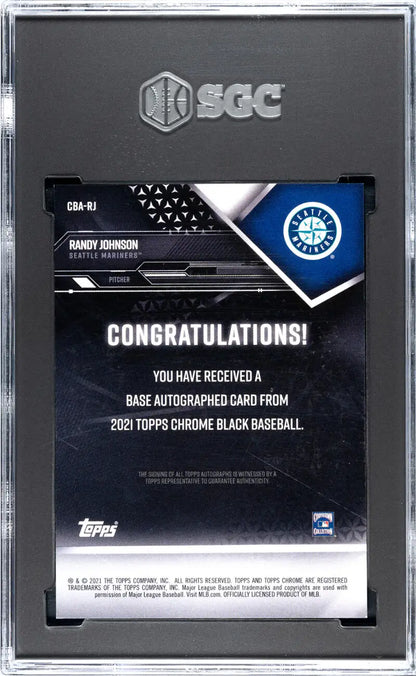 SGC-graded Randy Johnson Seattle Mariners Topps Chrome Black Baseball Card with autograph