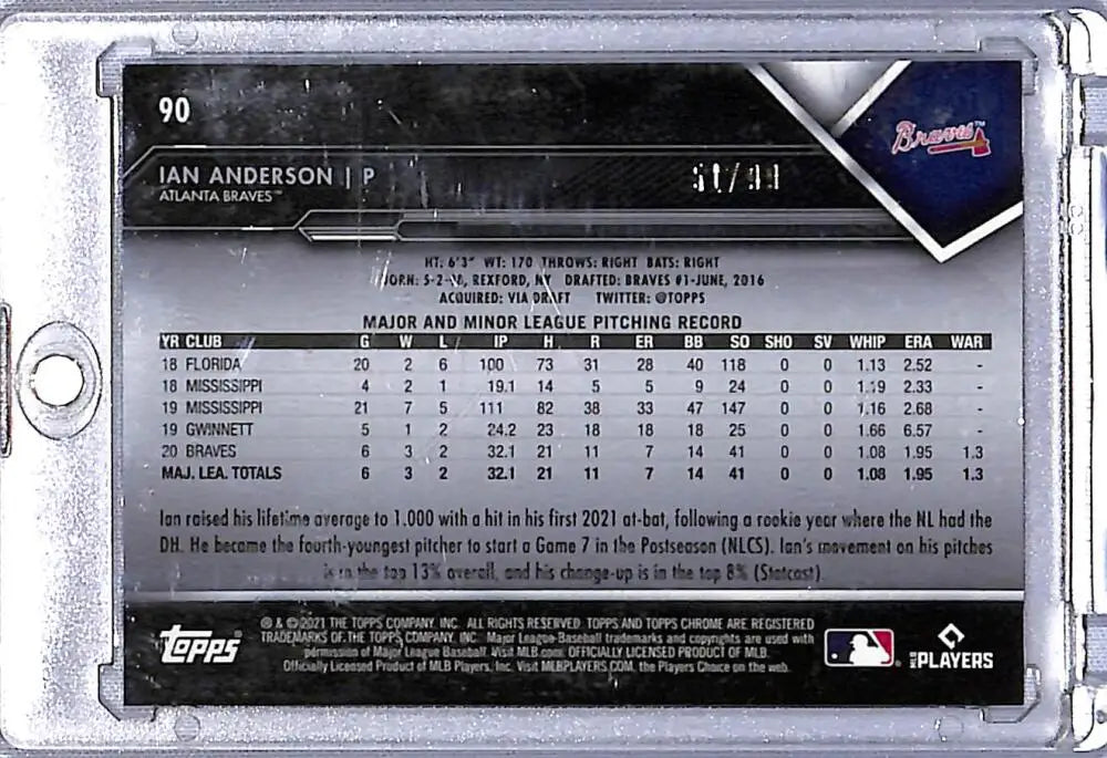 Ian Anderson Topps Chrome Green Atomic Baseball Card Back 2021 NM-MT RC Rookie 51/99