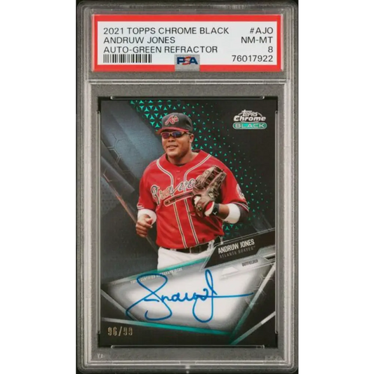 2021 Topps Chrome Black Refractor Green #CBA-AJO Andruw Jones PSA 8 NM-MT Auto 96/99 Atlanta Braves Baseball Card