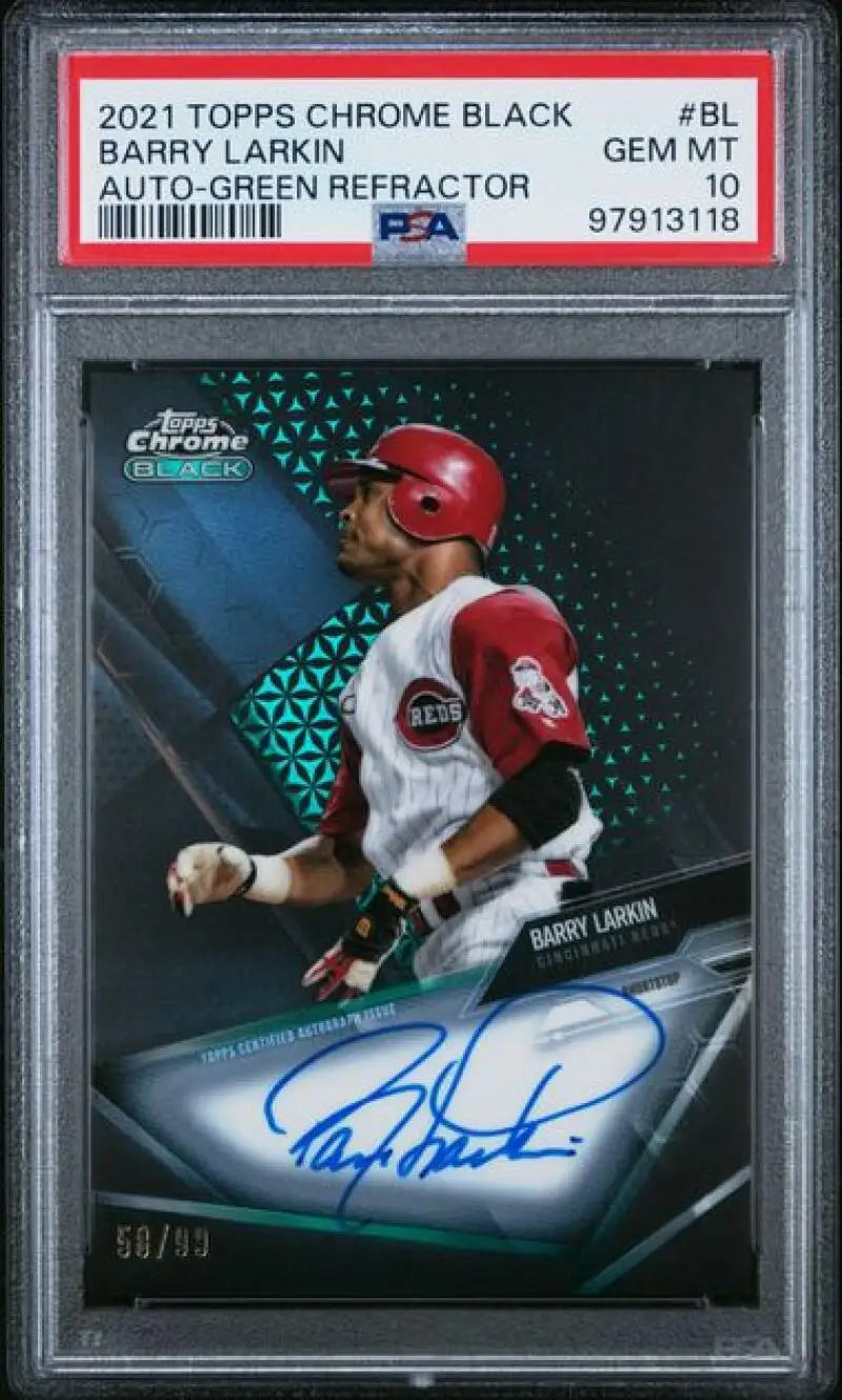 PSA 10 GEM MINT Autographed Barry Larkin Cincinnati Reds Batting Card 58/99