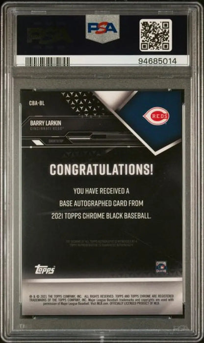 PSA-graded 2021 Topps Chrome Black Refractor Green Barry Larkin Cincinnati Reds card
