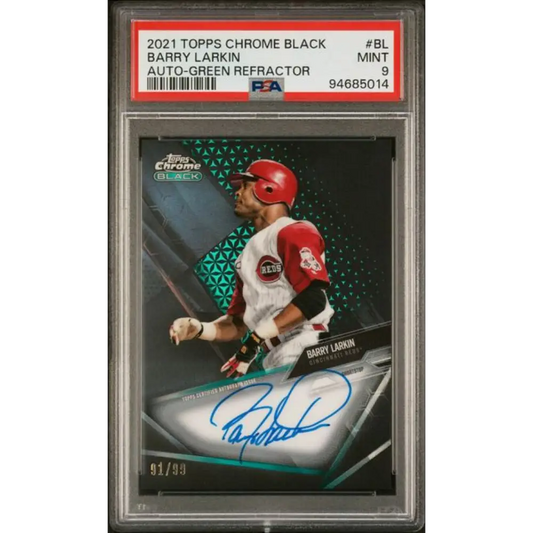 2021 Topps Chrome Black Refractor Green #CBA-BL Barry Larkin PSA 9 MINT Auto 91/99 Cincinnati Reds Baseball Card