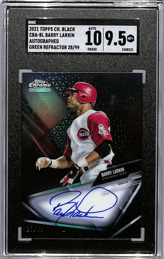 Graded Barry Larkin autographed Topps Chrome Black card for Cincinnati Reds, SGC 9.5 Mint+