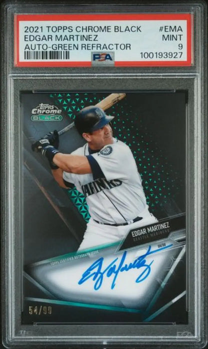 PSA 9 Mint 2021 Topps Chrome Black Edgar Martinez Autographed Baseball Card Seattle Mariners