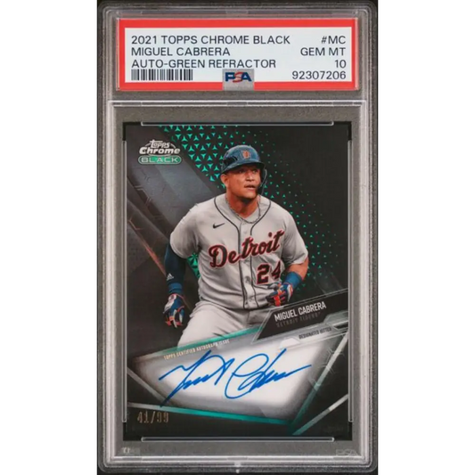 2021 Topps Chrome Black Refractor Green #CBA-MC Miguel Cabrera PSA 10 GEM MINT Auto 41/99 Detroit Tigers Baseball Card