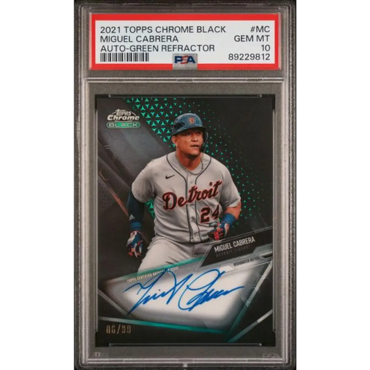 2021 Topps Chrome Black Refractor Green #CBA-MC Miguel Cabrera PSA 10 GEM MINT Auto 6/99 Detroit Tigers Baseball Card