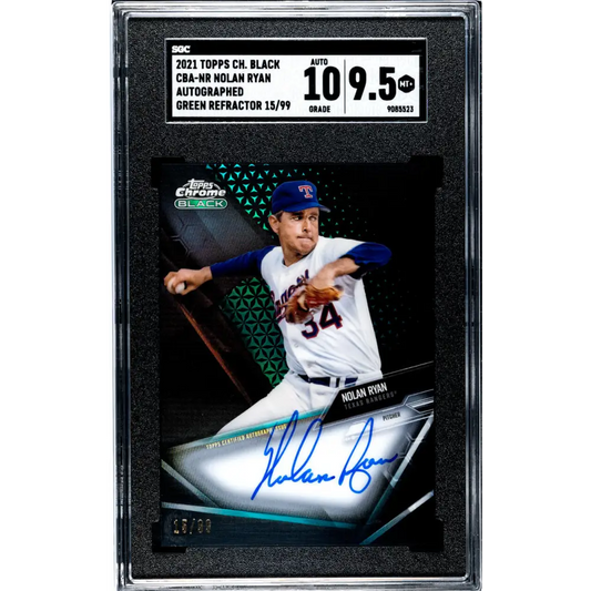 2021 Topps Chrome Black Refractor Green #CBA-NR Nolan Ryan SGC 9.5 MINT+ Auto 15/99 Texas Rangers Baseball Card