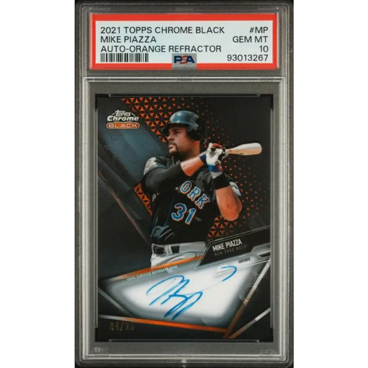 2021 Topps Chrome Black Refractor Orange #CBA-MP Mike Piazza PSA 10 GEM MINT Auto 4/25 New York Mets Baseball Card
