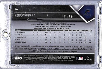 Sixto Sanchez 2021 Topps Chrome Black Refractor Purple baseball card NM-MT RC 035/150