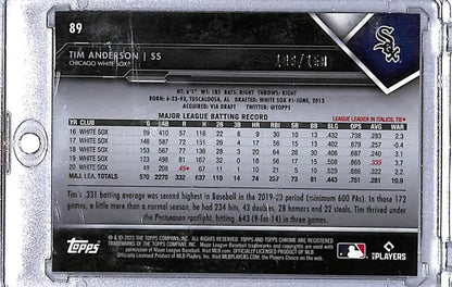 Tim Anderson baseball card from 2021 Topps Chrome Black Refractor, limited to 150