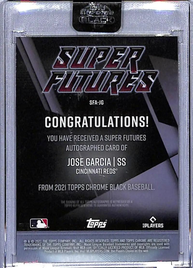 Jose Garcia autographed baseball card from Topps Chrome Black Refractors Gold series