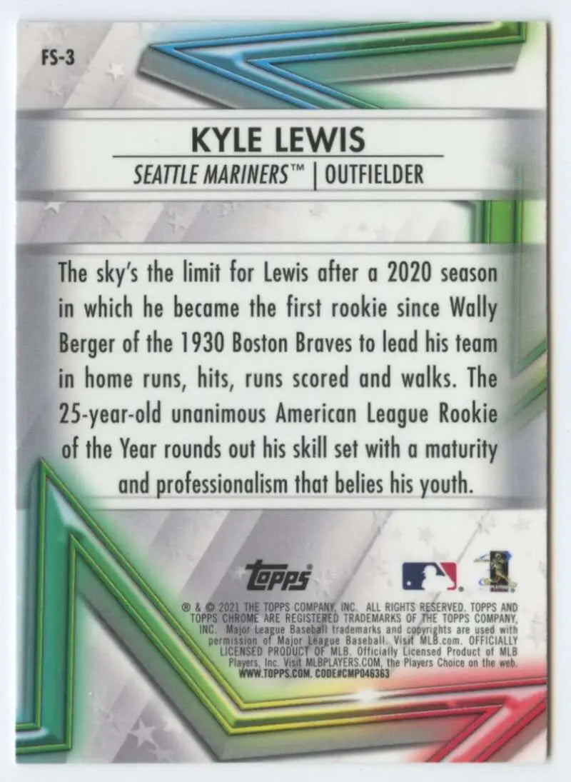 Kyle Lewis 2020 rookie season achievements on Seattle Mariners Future Stars baseball card