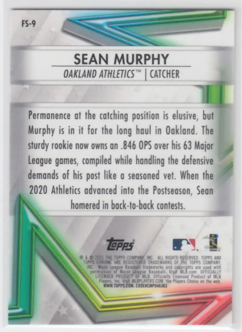 Baseball card of Sean Murphy from 2021 Topps Chrome depicting Oakland Athletics catcher