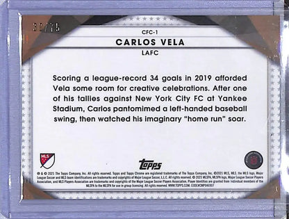 Carlos Vela trading card from 2021 Topps Chrome Green set featuring LAFC striker