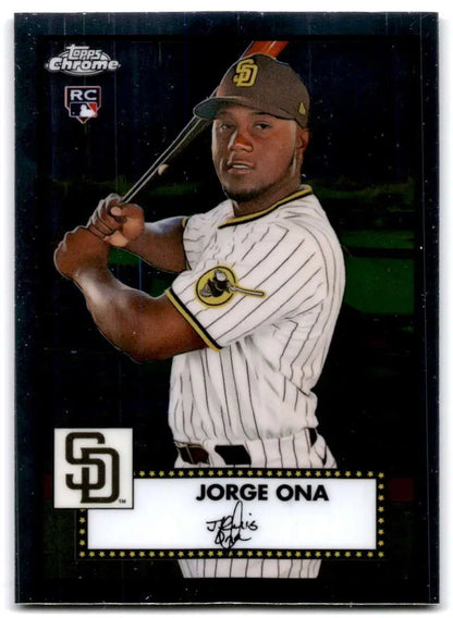 Baseball card of Jorge Ona in pinstripe uniform for San Diego Padres