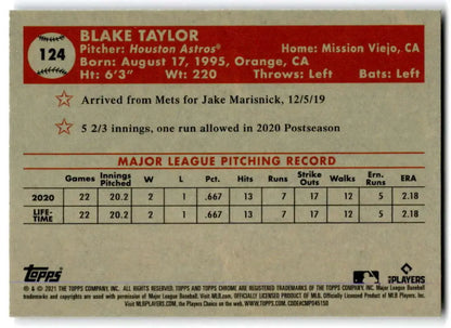Blake Taylor pitching statistics on 2021 Topps Chrome Platinum Anniversary baseball card