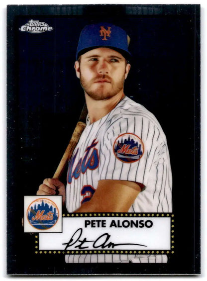 Pete Alonso New York Mets player on 2021 Topps Chrome Platinum Anniversary baseball card