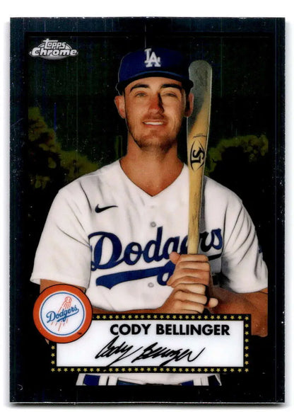 Cody Bellinger in white jersey on 2021 Topps Chrome Platinum Anniversary baseball card