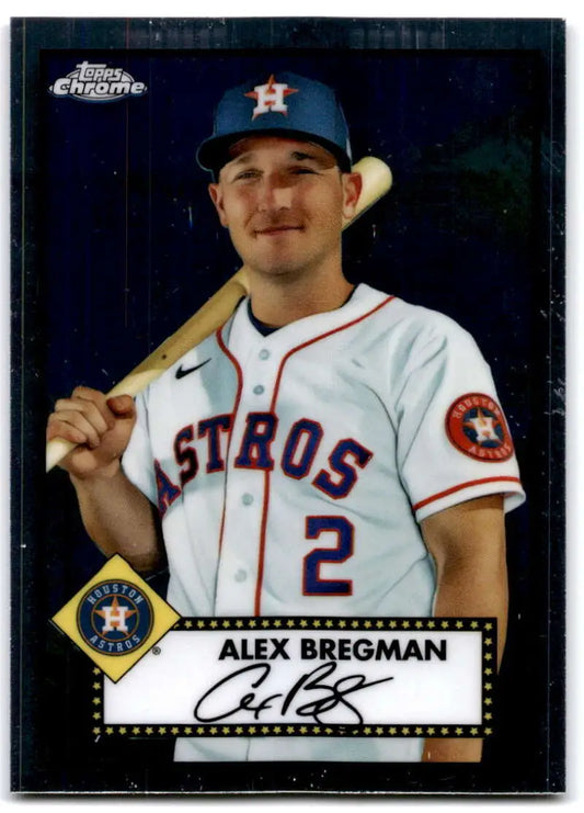 Baseball trading card of Alex Bregman in a Houston Astros uniform from Topps Chrome Platinum