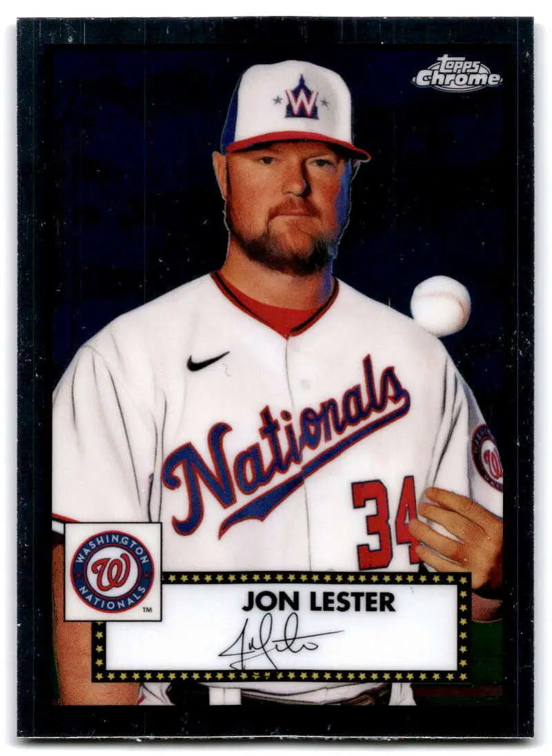 Jon Lester in Washington Nationals uniform on Topps Chrome Platinum Anniversary card