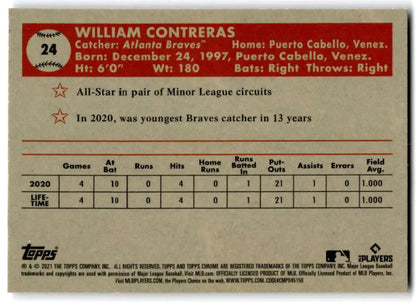 William Contreras Atlanta Braves Topps Chrome card featuring stats and biography