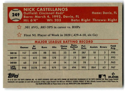 2021 Topps Chrome Platinum Anniversary Nick Castellanos Baseball Card with Statistics